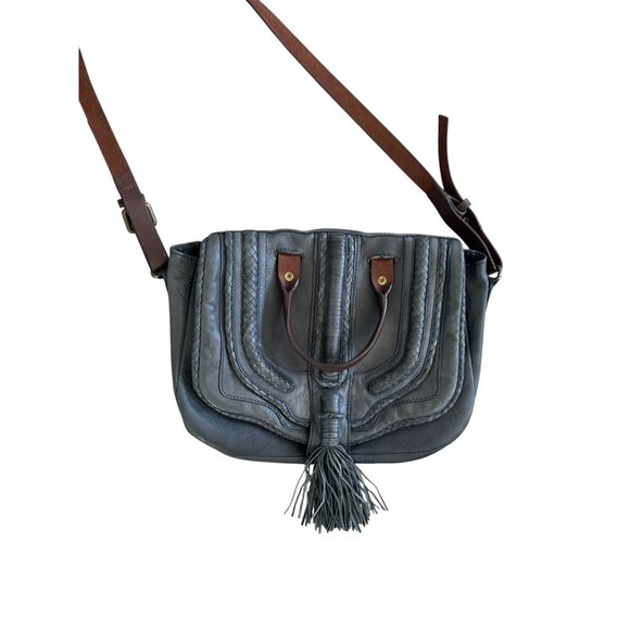 HOLDING HORSES Blue Leather Tassle Crossbody Bag - Picture 2 of 13